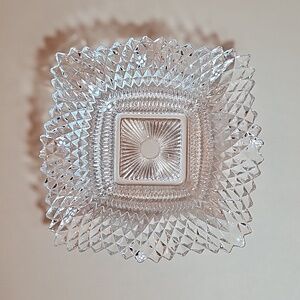 Vintage Indiana Glass Co Square Ruffled Diamond Point Candy Nut Dish Bowl